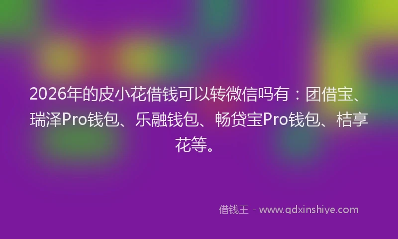 2026年的皮小花借钱可以转微信吗有：团借宝、瑞泽Pro钱包、乐融钱包、畅贷宝Pro钱包、桔享花等。