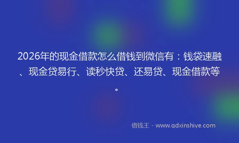 2026年的现金借款怎么借钱到微信有：钱袋速融、现金贷易行、读秒快贷、还易贷、现金借款等。