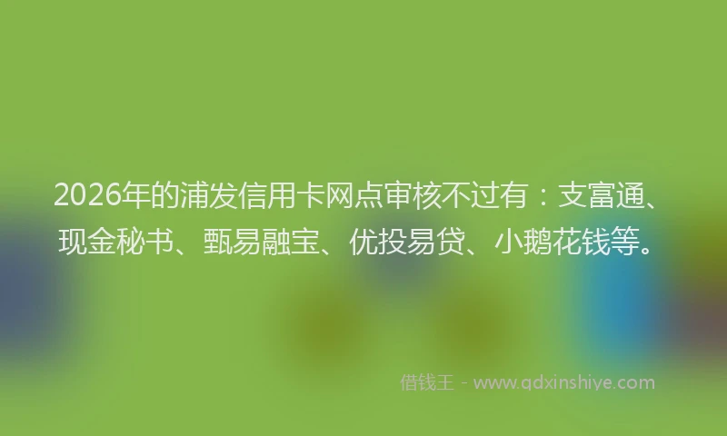 2026年的浦发信用卡网点审核不过有：支富通、现金秘书、甄易融宝、优投易贷、小鹅花钱等。