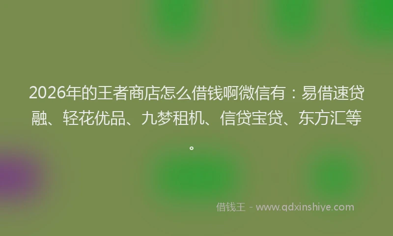 2026年的王者商店怎么借钱啊微信有：易借速贷融、轻花优品、九梦租机、信贷宝贷、东方汇等。