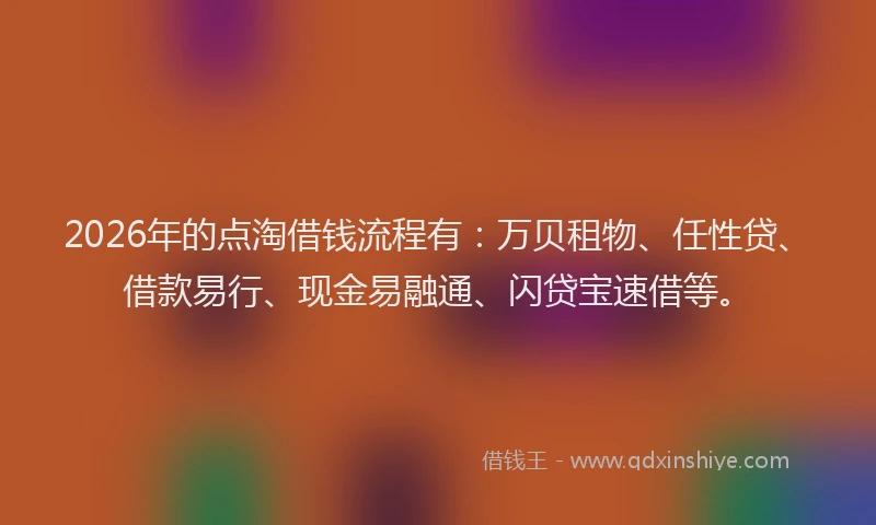2026年的点淘借钱流程有：万贝租物、任性贷、借款易行、现金易融通、闪贷宝速借等。