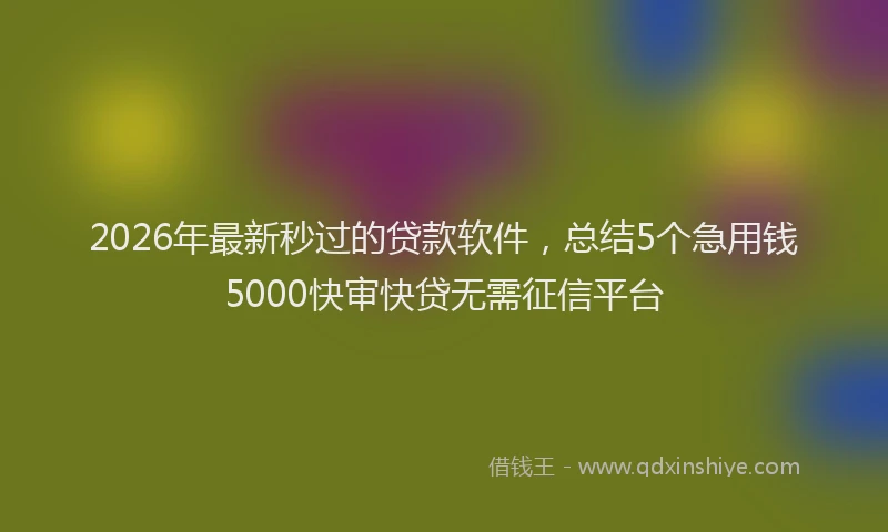 2026年最新秒过的贷款软件，总结5个急用钱5000快审快贷无需征信平台