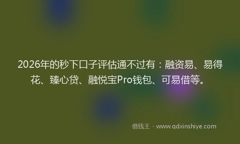 2026年的秒下口子评估通不过有：融资易、易得花、臻心贷、融悦宝Pro钱包、可易借等。