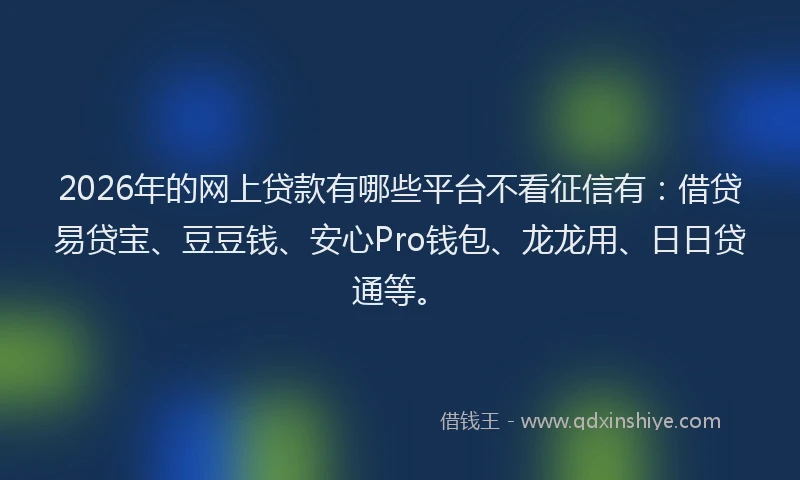 2026年的网上贷款有哪些平台不看征信有：借贷易贷宝、豆豆钱、安心Pro钱包、龙龙用、日日贷通等。