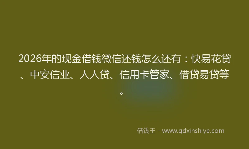 2026年的现金借钱微信还钱怎么还有：快易花贷、中安信业、人人贷、信用卡管家、借贷易贷等。
