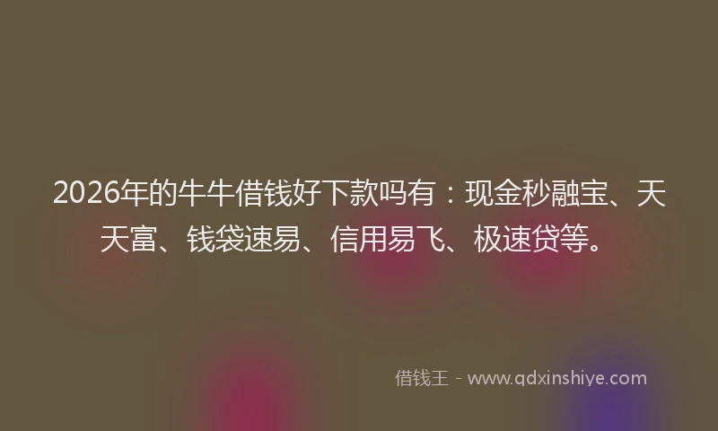 2026年的牛牛借钱好下款吗有：现金秒融宝、天天富、钱袋速易、信用易飞、极速贷等。