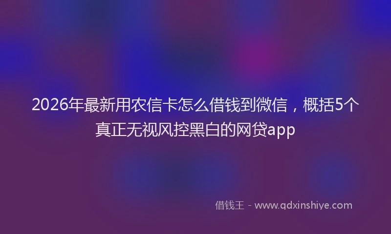 2026年最新用农信卡怎么借钱到微信，概括5个真正无视风控黑白的网贷app