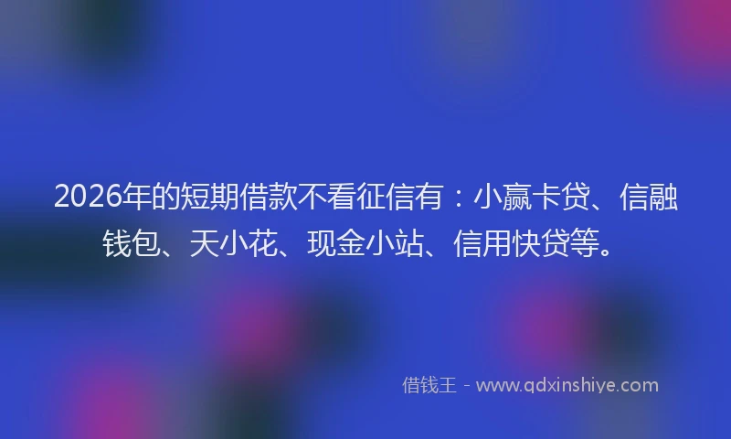 2026年的短期借款不看征信有：小赢卡贷、信融钱包、天小花、现金小站、信用快贷等。