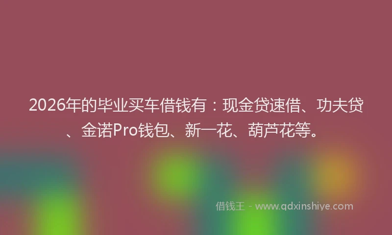 2026年的毕业买车借钱有：现金贷速借、功夫贷、金诺Pro钱包、新一花、葫芦花等。