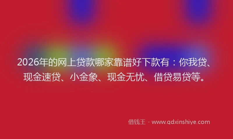 2026年的网上贷款哪家靠谱好下款有：你我贷、现金速贷、小金象、现金无忧、借贷易贷等。