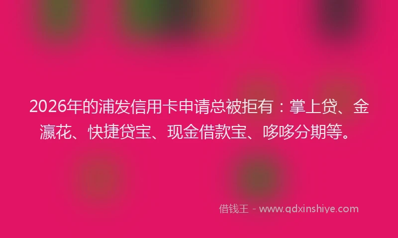 2026年的浦发信用卡申请总被拒有：掌上贷、金瀛花、快捷贷宝、现金借款宝、哆哆分期等。