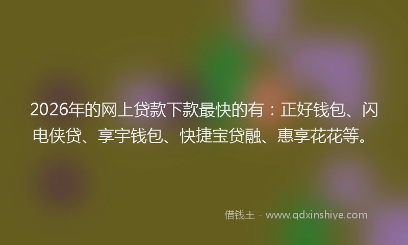 2026年的网上贷款下款最快的有：正好钱包、闪电侠贷、享宇钱包、快捷宝贷融、惠享花花等。