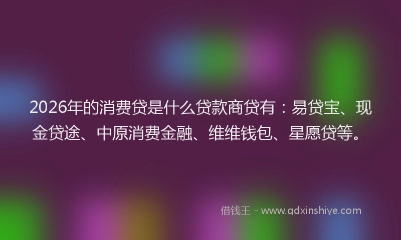 2026年的消费贷是什么贷款商贷有：易贷宝、现金贷途、中原消费金融、维维钱包、星愿贷等。