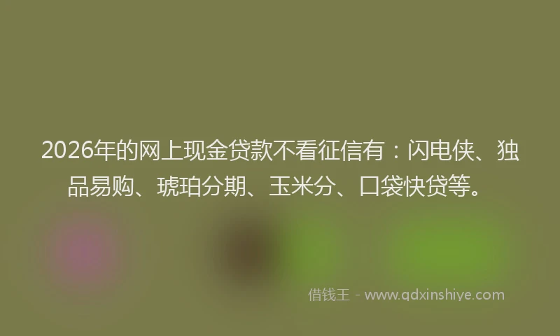 2026年的网上现金贷款不看征信有：闪电侠、独品易购、琥珀分期、玉米分、口袋快贷等。