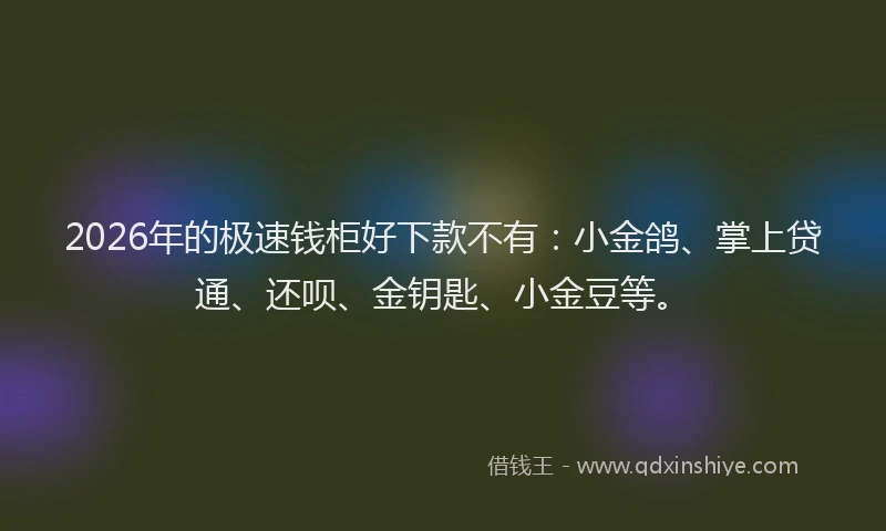 2026年的极速钱柜好下款不有：小金鸽、掌上贷通、还呗、金钥匙、小金豆等。