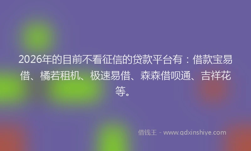 2026年的目前不看征信的贷款平台有：借款宝易借、橘若租机、极速易借、森森借呗通、吉祥花等。