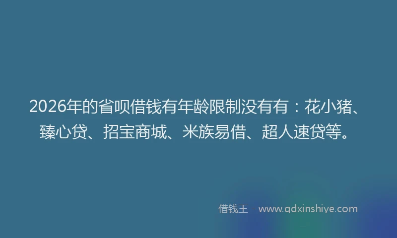 2026年的省呗借钱有年龄限制没有有：花小猪、臻心贷、招宝商城、米族易借、超人速贷等。