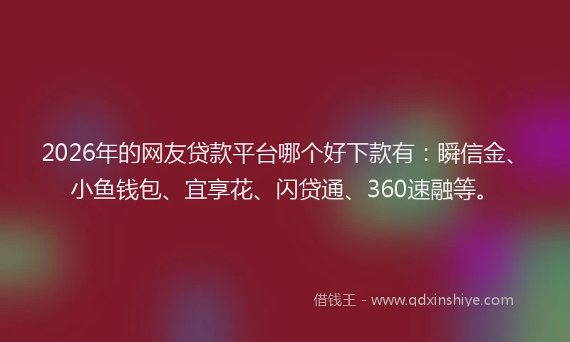 2026年的网友贷款平台哪个好下款有：瞬信金、小鱼钱包、宜享花、闪贷通、360速融等。