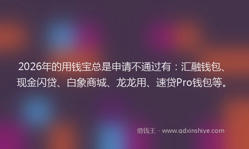 2026年的用钱宝总是申请不通过有：汇融钱包、现金闪贷、白象商城、龙龙用、速贷Pro钱包等。