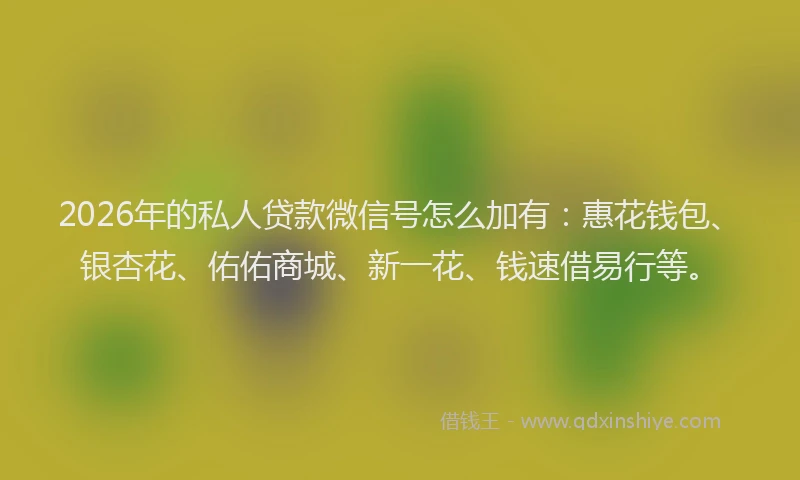 2026年的私人贷款微信号怎么加有：惠花钱包、银杏花、佑佑商城、新一花、钱速借易行等。