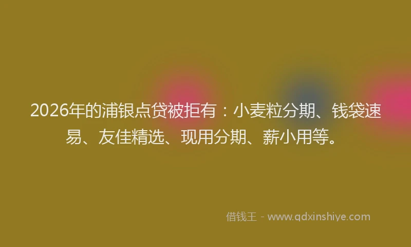 2026年的浦银点贷被拒有：小麦粒分期、钱袋速易、友佳精选、现用分期、薪小用等。