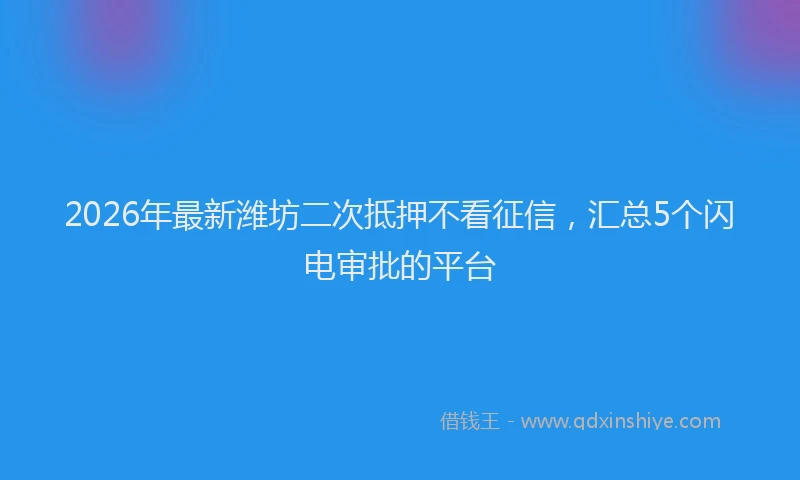 2026年最新潍坊二次抵押不看征信，汇总5个闪电审批的平台