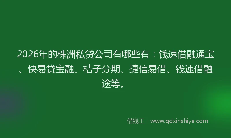 2026年的株洲私贷公司有哪些有：钱速借融通宝、快易贷宝融、桔子分期、捷信易借、钱速借融途等。