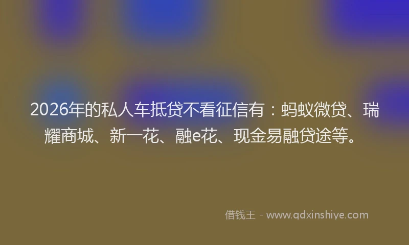 2026年的私人车抵贷不看征信有：蚂蚁微贷、瑞耀商城、新一花、融e花、现金易融贷途等。