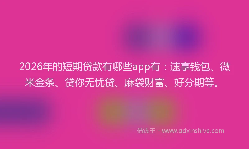 2026年的短期贷款有哪些app有：速享钱包、微米金条、贷你无忧贷、麻袋财富、好分期等。