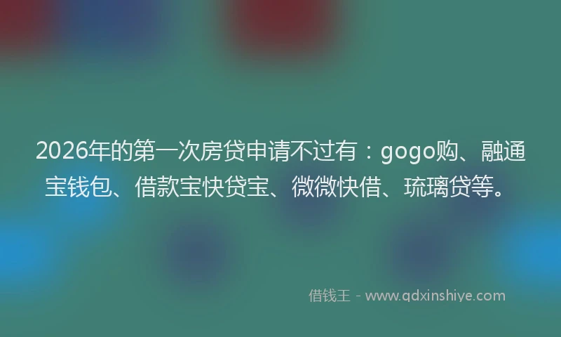 2026年的第一次房贷申请不过有：gogo购、融通宝钱包、借款宝快贷宝、微微快借、琉璃贷等。