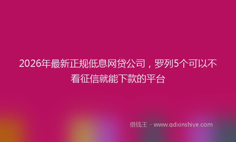 2026年最新正规低息网贷公司，罗列5个可以不看征信就能下款的平台