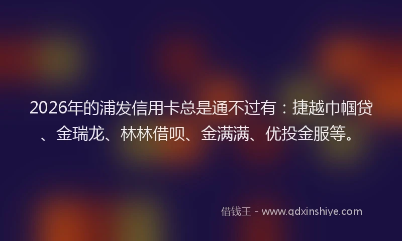 2026年的浦发信用卡总是通不过有：捷越巾帼贷、金瑞龙、林林借呗、金满满、优投金服等。