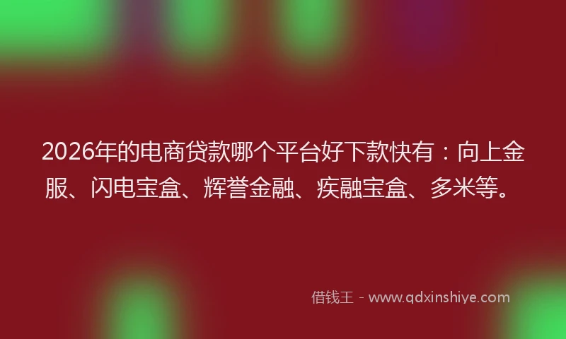 2026年的电商贷款哪个平台好下款快有：向上金服、闪电宝盒、辉誉金融、疾融宝盒、多米等。