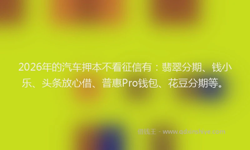 2026年的汽车押本不看征信有：翡翠分期、钱小乐、头条放心借、普惠Pro钱包、花豆分期等。