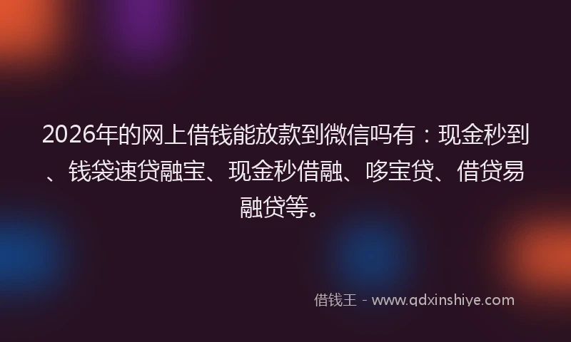 2026年的网上借钱能放款到微信吗有：现金秒到、钱袋速贷融宝、现金秒借融、哆宝贷、借贷易融贷等。