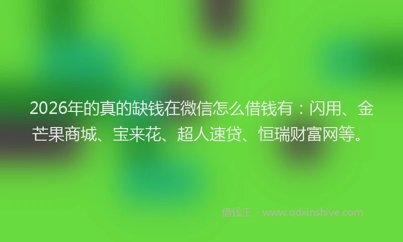 2026年的真的缺钱在微信怎么借钱有：闪用、金芒果商城、宝来花、超人速贷、恒瑞财富网等。