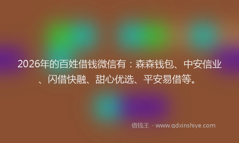 2026年的百姓借钱微信有：森森钱包、中安信业、闪借快融、甜心优选、平安易借等。