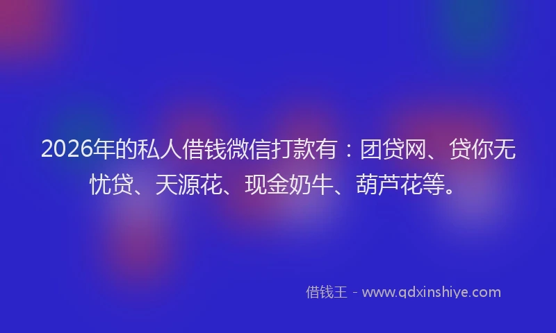 2026年的私人借钱微信打款有：团贷网、贷你无忧贷、天源花、现金奶牛、葫芦花等。