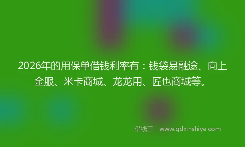 2026年的用保单借钱利率有：钱袋易融途、向上金服、米卡商城、龙龙用、匠也商城等。