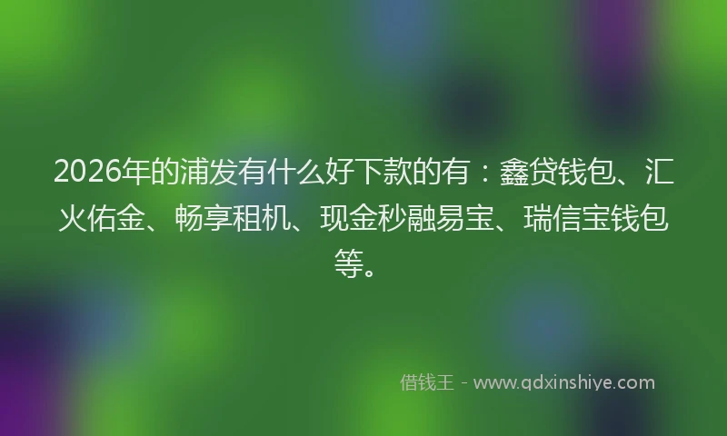 2026年的浦发有什么好下款的有：鑫贷钱包、汇火佑金、畅享租机、现金秒融易宝、瑞信宝钱包等。