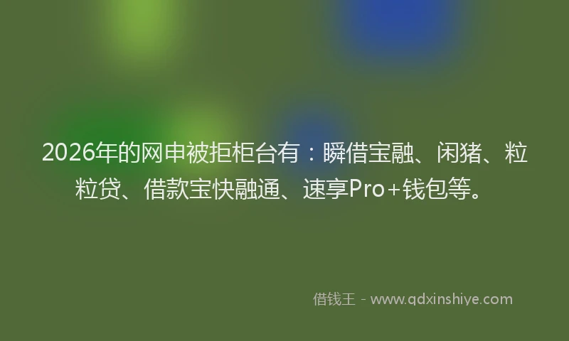 2026年的网申被拒柜台有：瞬借宝融、闲猪、粒粒贷、借款宝快融通、速享Pro+钱包等。