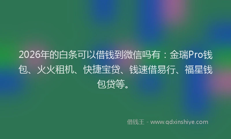 2026年的白条可以借钱到微信吗有：金瑞Pro钱包、火火租机、快捷宝贷、钱速借易行、福星钱包贷等。
