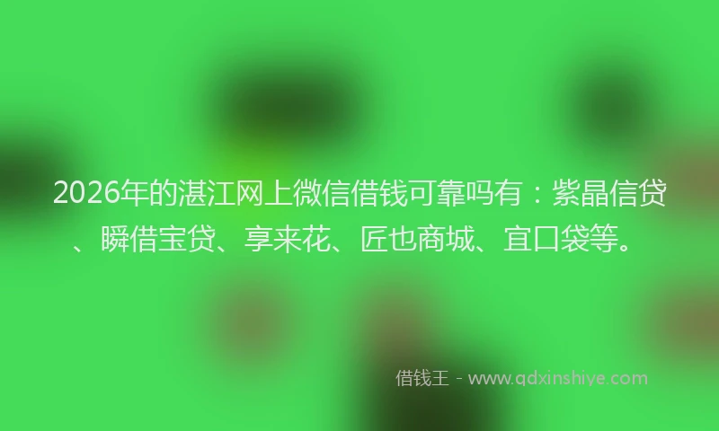 2026年的湛江网上微信借钱可靠吗有：紫晶信贷、瞬借宝贷、享来花、匠也商城、宜口袋等。