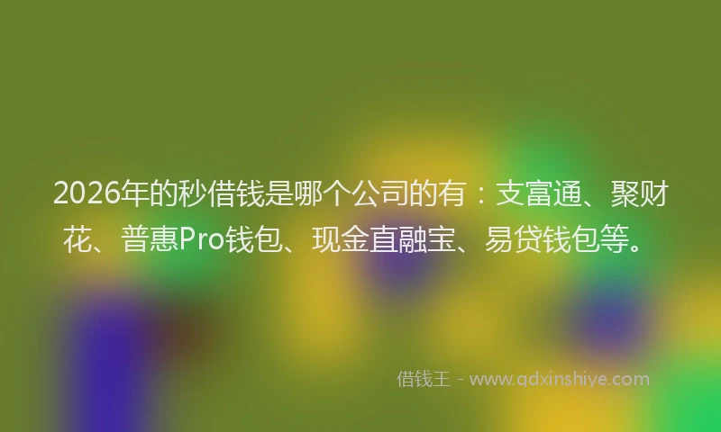 2026年的秒借钱是哪个公司的有：支富通、聚财花、普惠Pro钱包、现金直融宝、易贷钱包等。