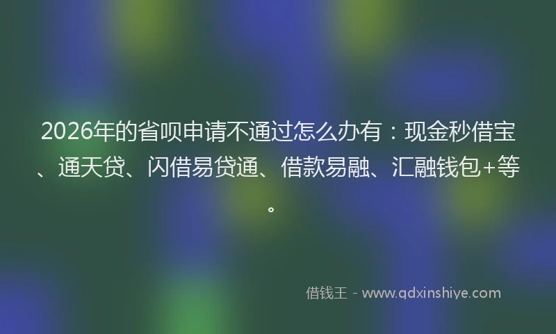 2026年的省呗申请不通过怎么办有：现金秒借宝、通天贷、闪借易贷通、借款易融、汇融钱包+等。