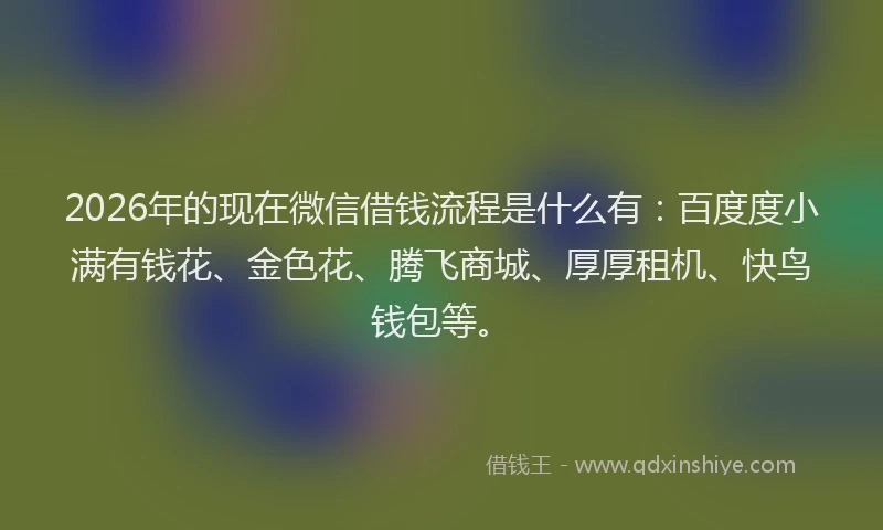 2026年的现在微信借钱流程是什么有：百度度小满有钱花、金色花、腾飞商城、厚厚租机、快鸟钱包等。