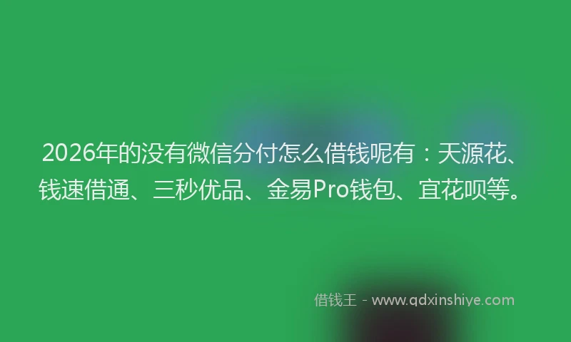 2026年的没有微信分付怎么借钱呢有：天源花、钱速借通、三秒优品、金易Pro钱包、宜花呗等。