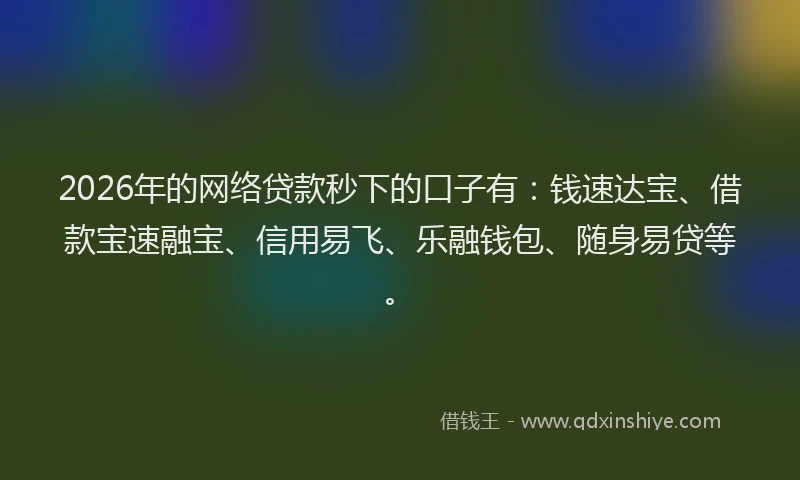 2026年的网络贷款秒下的口子有：钱速达宝、借款宝速融宝、信用易飞、乐融钱包、随身易贷等。