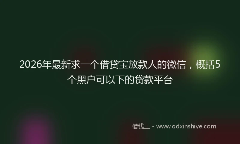 2026年最新求一个借贷宝放款人的微信，概括5个黑户可以下的贷款平台