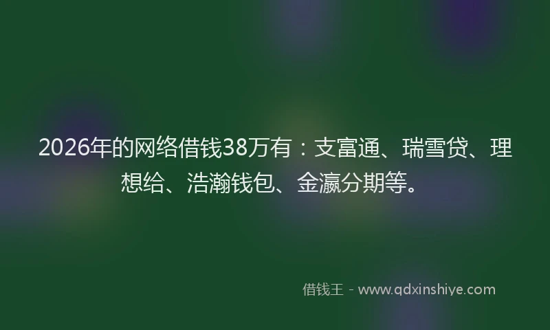 2026年的网络借钱38万有：支富通、瑞雪贷、理想给、浩瀚钱包、金瀛分期等。